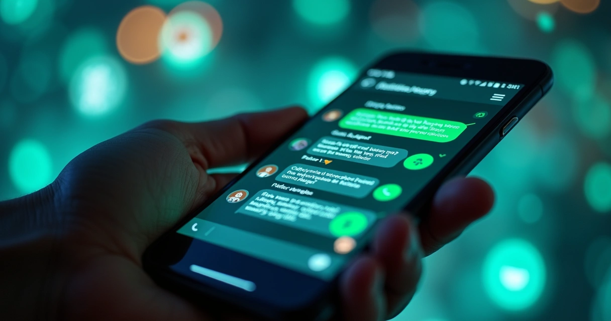 Tela de smartphone exibindo conversa com agente de IA para WhatsApp em interface moderna e profissional, com ícones de automação e integração digital ao fundo