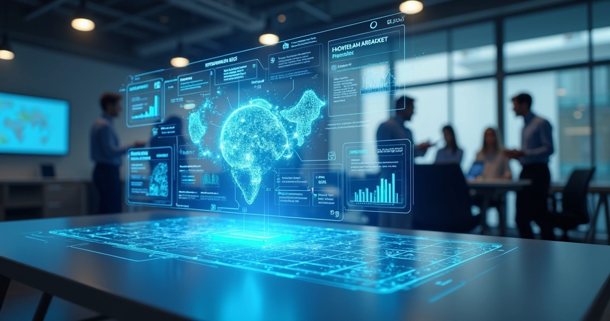 Interface digital mostrando agentes de IA com ChatGPT automatizando processos empresariais em telas futuristas