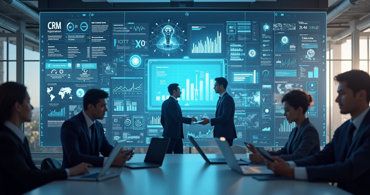 Interface digital mostrando gráficos de vendas e automação com agentes de IA em escritório moderno