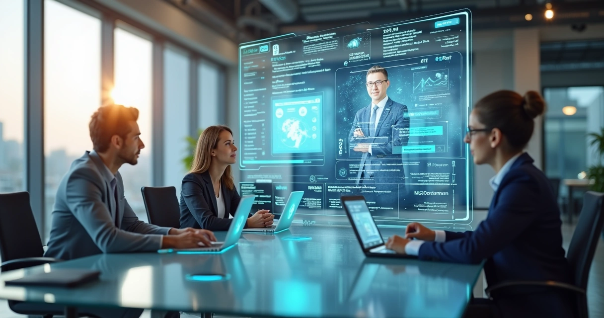 Agente virtual atendendo cliente via múltiplos dispositivos com interface de chat e integração de CRM e WhatsApp
