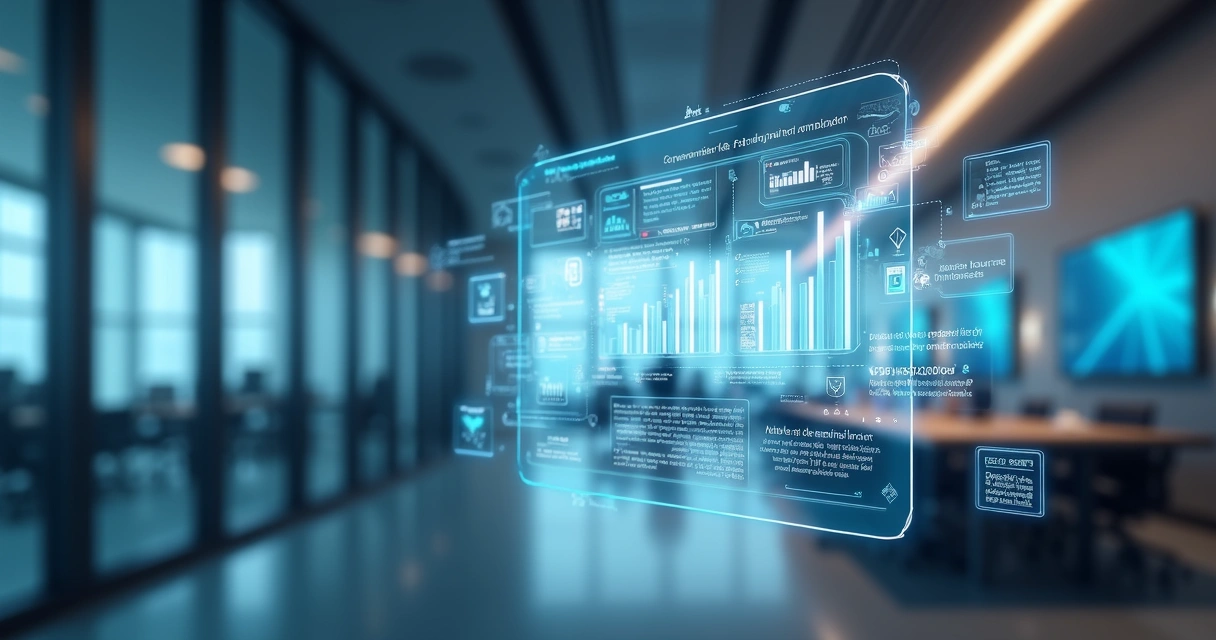inteligencia-artificial-processamento-linguagem-natural-807.webp Interface digital com gráficos e texto representando inteligência artificial e processamento de linguagem natural