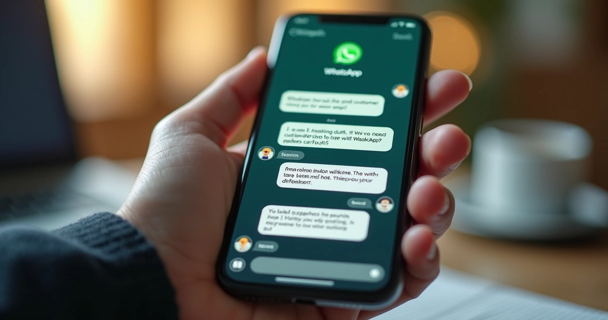 Tela de smartphone exibindo chat do WhatsApp com agente de IA respondendo mensagens automaticamente