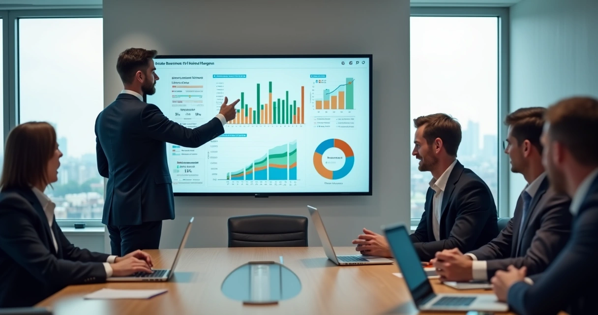 dashboard-business-intelligence-comercial-242.webp Gestor analisando dashboard de vendas com gráficos em tela grande