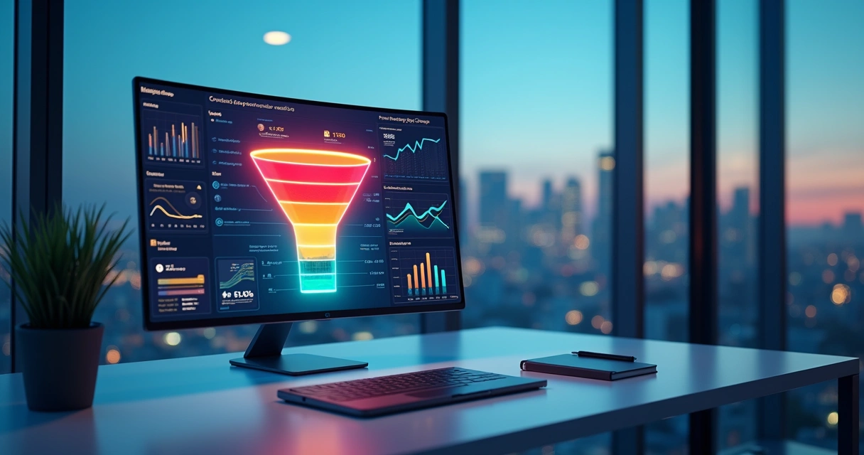 Dashboard com funil de vendas integrado a CRM e ERP com inteligência artificial