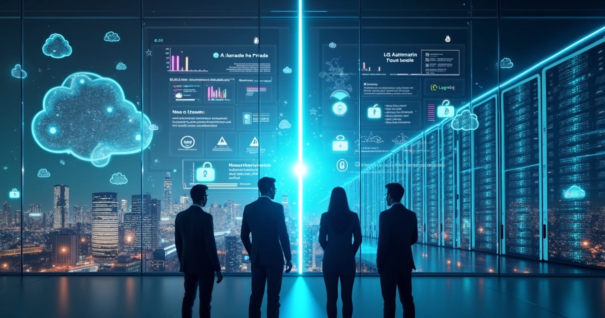Comparação visual entre IA generativa privada e pública em ambiente corporativo