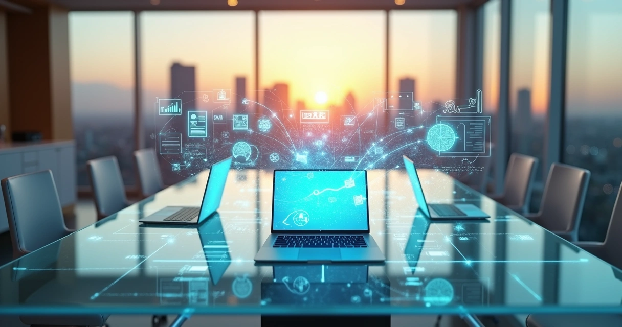 Fluxos de automação com inteligência artificial conectando setores de uma empresa