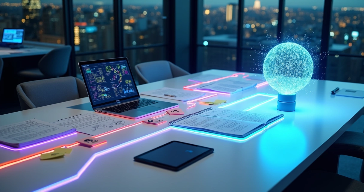 Fluxo digital mostrando processos de negócio sendo automatizados por inteligência artificial