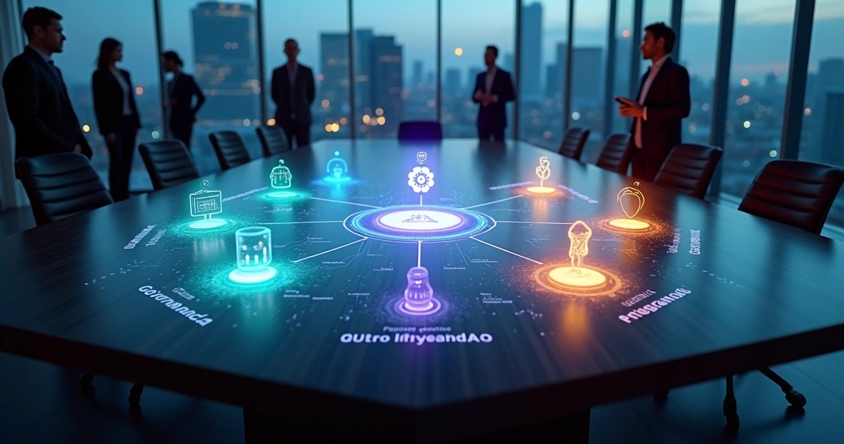 Mapa conceitual com cinco pilares conectando dados, segurança e automação empresarial