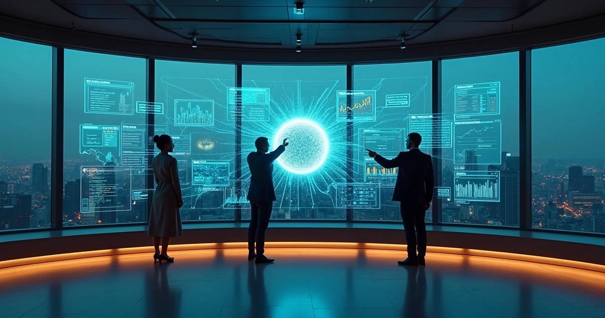 Painel de controle digital mostrando sistemas de empresa integrados por IA