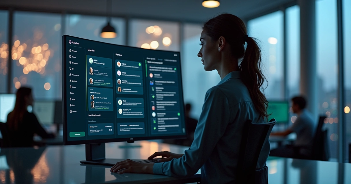 interface-crm-omnichannel-ia-858.webp Tela de CRM com canais WhatsApp Instagram e e-mail integrados com IA