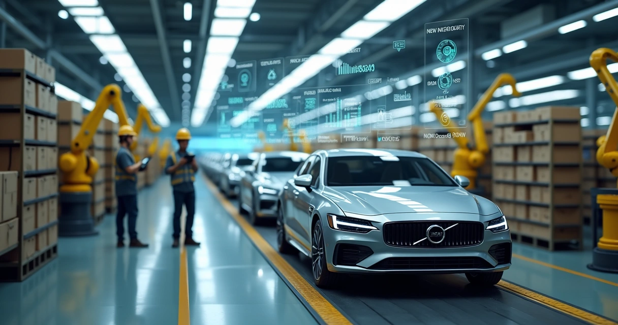 linha-montagem-ia-automotiva-830.webp Linha de montagem automotiva com veículos e dados de IA em tempo real acima das estações